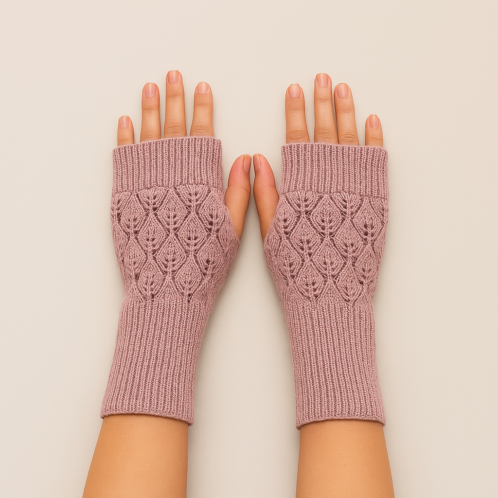 Purpurinės megztos pirštinės