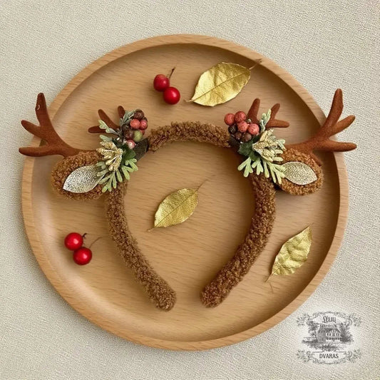 🦌 Šventinis elniuko ragų lankelis su uogomis