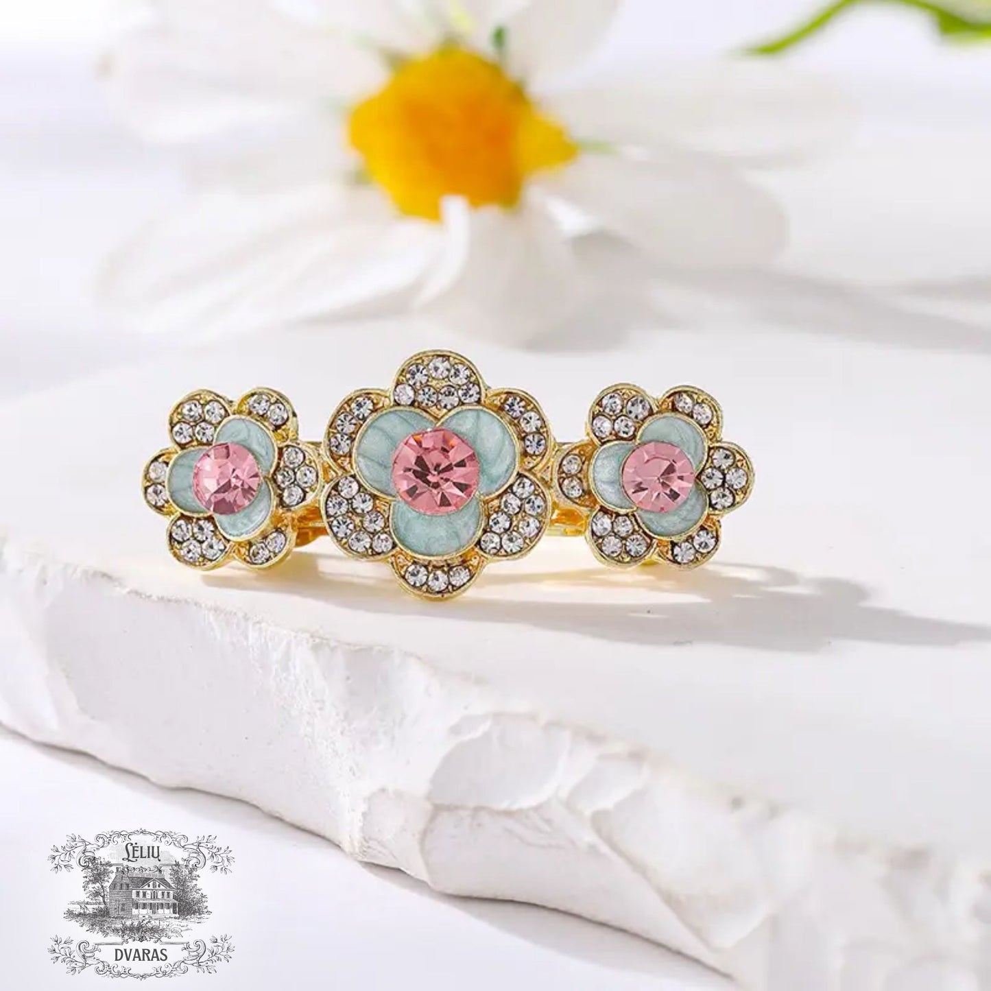 Elegantiškas prancūziškas mini plaukų segtukas su gėlėmis 🌷✨