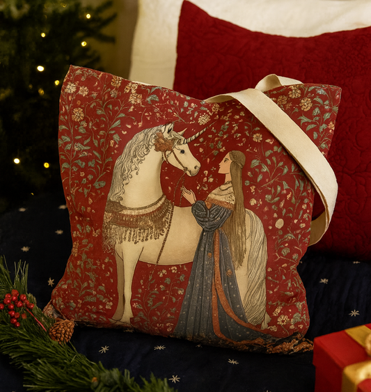 Medžiaginis maišelis „Viduramžių dama ir baltasis vienaragis“